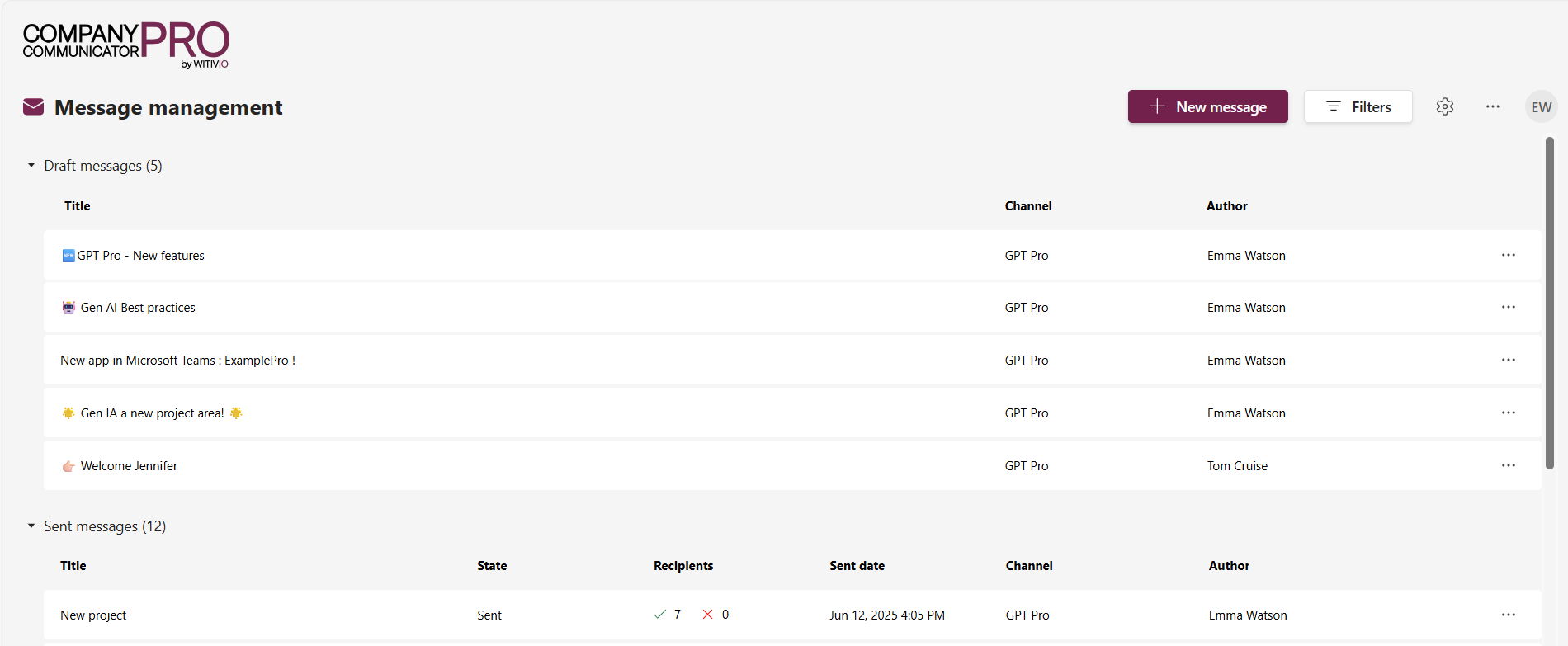 Company Communicator Pro Dashboard