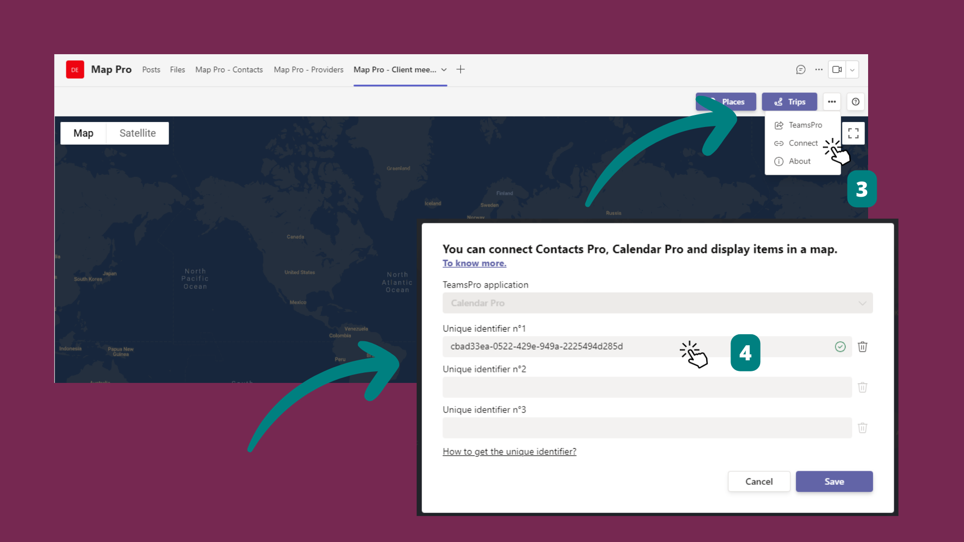 How can I connect my Calendar Pro with Map Pro? Witivio Documentation